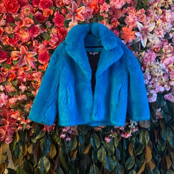 Diane Von Furstenberg Electric Blue Faux Fur Coat - Picture 1 of 4